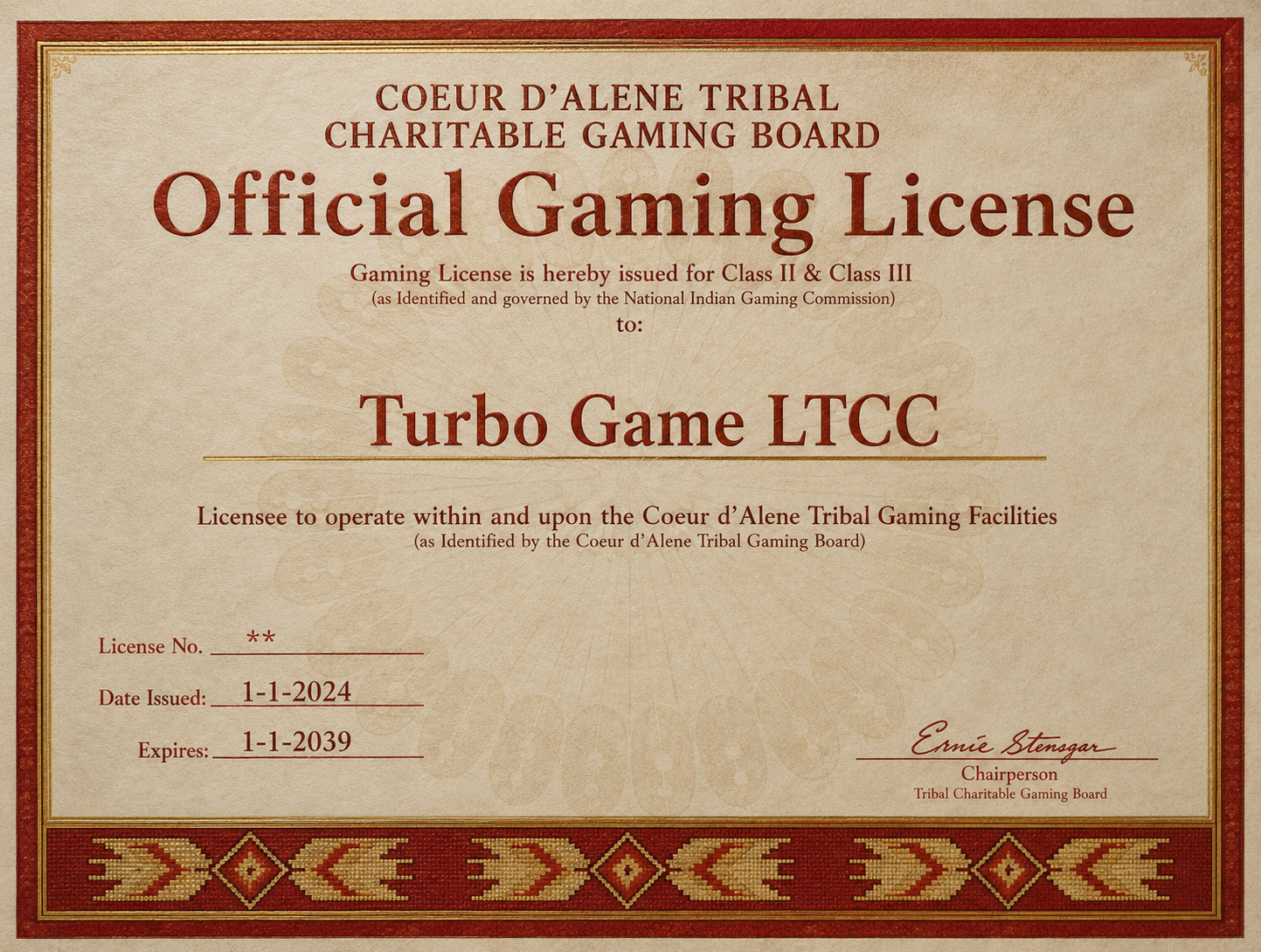 Official gaming license